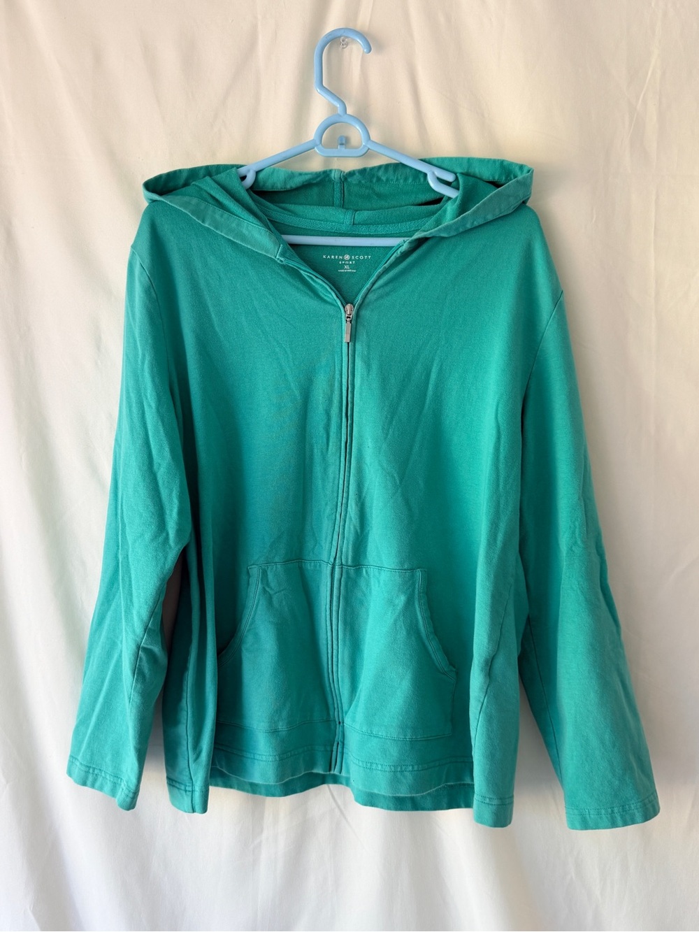 Karen Scott Teal Full-Zip Hooded Jacket